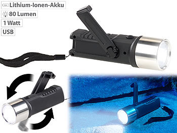 Dynamo-LED-Taschenlampe, 80 Lumen, 1 Watt, auch per USB ladbar / Taschenlampe