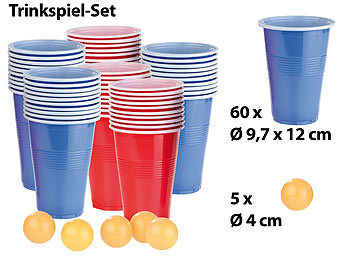 Bierpong: infactory Trinkspiel-Set Bier Pong mit 60 Bechern (je 450 ml) und 5 Bällen