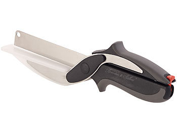 Rosenstein & Söhne 3in1-Küchenschneider-Schere mit 2 Messern & integriertem Schneidebrett