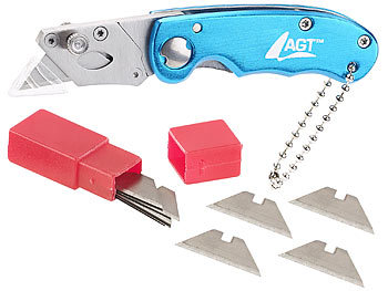 Teppichmesser: AGT Profi-Mini-Cuttermesser mit Klappsystem inkl. 10 Ersatzklingen