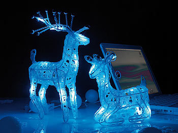 Lunartec Santa Claus' Rentier "Dasher", liegend, beleuchtet (blau)