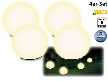 LED Kugelleuchte: Lunartec 4er-Set Solar-Glas-Leuchtkugeln mit Dämmerungsautomatik, Ø 9 cm, weiß