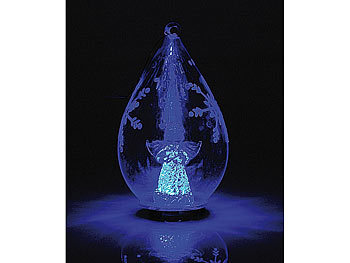 Christbaumkugeln: Lunartec Mundgeblasene LED-Glas-Ornamente in Tropfenform, 2er-Set