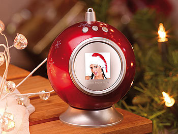 infactory Weihnachtskugel mit digitalem 3,8 cm Bilderrahmen & LCD-Uhr