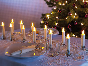 Lunartec LED Stabkerzen Set – 12 Stück Mit Edelstahlhaltern & Ladestation | Flackerndes Kerzenlicht, Wiederaufladbar | Für Weihnachten, Tischdeko & Stimmung
