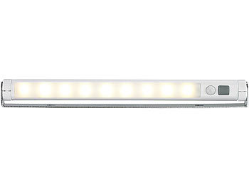 Lunartec LED Lichtleiste Batterie: 4er-Set Schwenkbare Lichtleisten, PIR- Sensor, 9 SMD-LEDs, warmweiß (LED Lichtleiste batteriebetrieben)