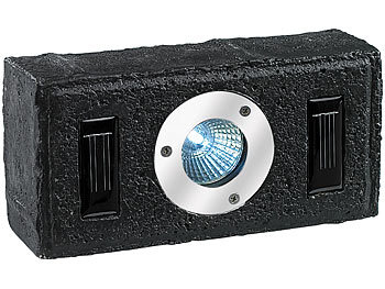 Lunartec Solar-Pflasterstein mit LED-Strahler & Lichtsensor, schwarz