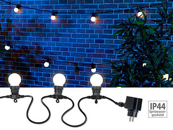 LED Lichterkette außen: Lunartec Party-Lichterkette, 20 weiße LEDs in Glühbirnenform, 8 W, 13 m, IP44