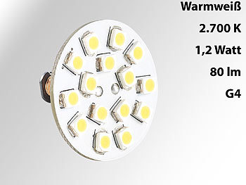 Luminea LED-Stiftsockellampe G4 (12V), 15 SMD LEDs ww, horizontal 4er