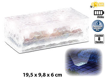 Glasbausteine mit Licht: Lunartec Solar-Glasbaustein mit LED & Lichtsensor, 19,5 x 9,8 x 6 cm
