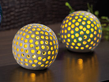 Lunartec Deko Leuchten: Kabellose LED-Dekoleuchten aus Keramik im 2er-Set ( Kabellose LED Kugellampe)