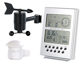 FreeTec Wetterstation mit Funk-Uhr, Außensensoren für Temperatur und Wind