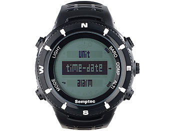 Semptec Outdoor-Armbanduhr für Trekking, Black-Edition