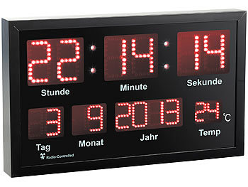 Lunartec LED-Funk-Tisch- und Wanduhr mit Datum und Temperatur, 412 rote LEDs