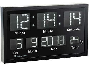 Beleuchtete Uhr: Lunartec LED-Funk-Tisch- und Wanduhr mit Datum und Temperatur, 412 weiße LEDs