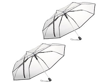 Regenschirm transparent: Carlo Milano 2er-Set Automatik-Taschenschirm mit transparentem Dach, Ø 100 cm