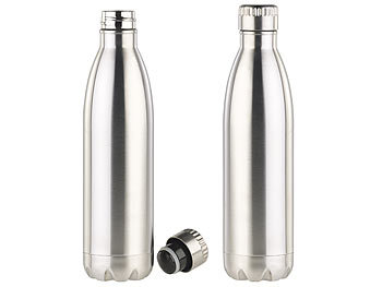Kühlflasche: Rosenstein & Söhne 2er-Set Doppelwandige Vakuum-Isolierflaschen aus Edelstahl, 750 ml