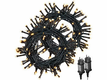Lunartec Lichterkette außen Timer: 2er-Set LED-Lichterketten mit 100 LEDs, Timer, Batterie, warmweiß, 10m (LED-Lichterkette batteriebetrieben)