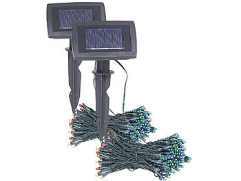 Lunartec 2er-Set 4-farbige Solar-LED-Lichterketten mit 100 LEDs und Timer, 10 m