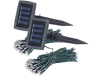 Lunartec 2er-Set Solar-LED-Lichterketten, 100 LEDs, Dämmerungssensor, 10 m