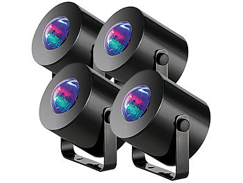 Disco Lichter: Lunartec 4er-Set mobile Mini-LED-Discolichter mit Batteriebetrieb