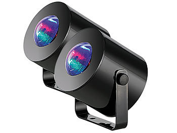 Disco Projektor: Lunartec 2er-Set mobile Mini-LED-Discolichter mit Batteriebetrieb
