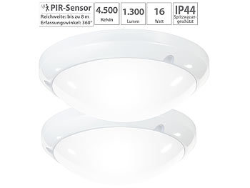 LED-Sensor-Deckenleuchte: Luminea 2er-Set High-Power LED-Lampe mit Radar-Bewegungssensor, 16 W, IP44