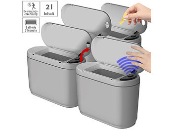infactory 4er-Set Design-Abfalleimer mit Hand-Bewegungs-Sensor, je 2 l, grau