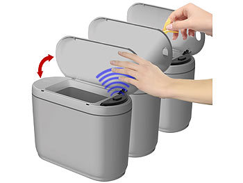 infactory Mülleimer Bad: 3er-Set Design-Abfalleimer mit  Hand-Bewegungs-Sensor, je 2 l, grau (Mülleimer mit Sensordeckeln)