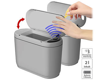 Mülleimer Bad: infactory 2er Design-Abfalleimer mit Hand-Bewegungs-Sensor, je 2 l, grau