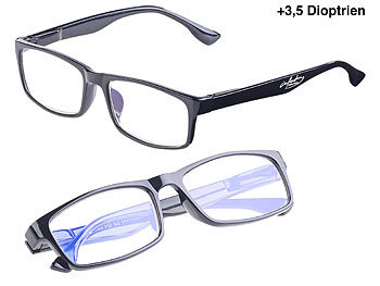 PC-Brille Blaulicht: infactory 2er Pack Bildschirm-Brille mit Blaulicht-Filter, +3,5 Dioptrien