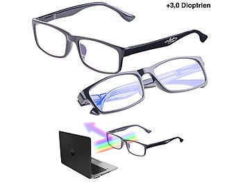 PC-Brille Blaulicht: infactory 2er Pack Bildschirm-Brille mit Blaulicht-Filter, +3,0 Dioptrien