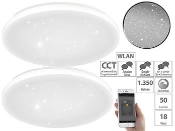 Decken Lampe: Luminea Home Control 2er Pack WLAN-Sternen-Deckenleuchte für Siri, Alexa, Google Ass., CCT