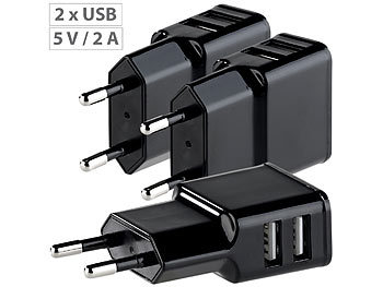 USB Mehrfach: revolt 3er-Set Mini Pico 2-fach-USB-Netzteil mit 2,1 A / 10,5 Watt