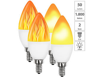 Flackerlicht: Luminea 4er-Set LED-Lampen mit Flammeneffekt, 3 Beleuchtungs-Modi, E14, 2 W,