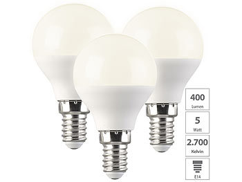 LED Tropfen: Luminea 3er-Set LED-Lampe Tropfenform P45, E14 5W (ersetzt 40W) 400lm warmweiß