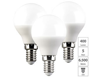 Kaltweisse E14 LED-Birne: Luminea 3er-Set LED-Tropfen-Lampe E14 5W (ersetzt 40W) 400lm tageslichtweiß