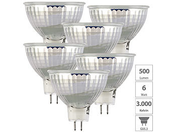 LED Spots Gu5 3 warmweiß: Luminea 6er-Set LED-Glas-Spot, GU5.3, 6W (ersetzt 40W), 500lm, 3000K, warmweiß