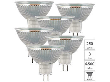 Gu5 3 LED: Luminea 6er-Set LED-Glas-Spots, GU5.3, 3 W (ersetzt 25 W), tageslichtweiß, G