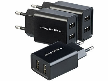 PEARL 3er-Set 2-Port USB-Netzteile für Mobilgeräte, 2,4 A / 12 Watt, schwarz