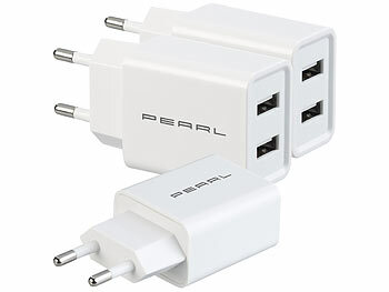 PEARL 3er-Set 2-Port-USB-Netzteil für Mobilgeräte, USB-A, 2,4 A / 12 W, weiß