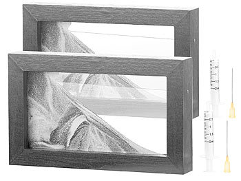 Bewegtes Sandbild: infactory 2er-Set Schwarz-Weiß-Sandbilder mit Holzrahmen, 20 x 12 cm