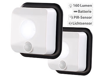 Licht ohne Strom: PEARL 2er-Set Batterie-LED-Wandleuchten, Licht- & Bewegungsmelder, 110 lm