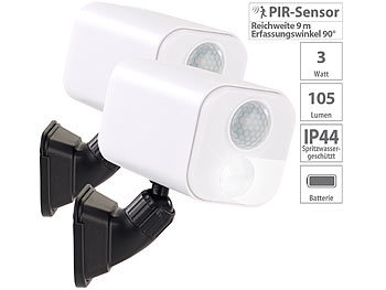 LED Wandlampe Batterie: Luminea 2er-Set LED-Wandspots für innen & außen, Bewegungssensor