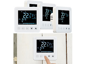4er-Set Wand-Thermostate fÃ¼r Fussbodenheizung, LCD, Touch-Tasten / Raumthermostat