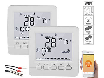 Thermostat WiFi: revolt 2er-Set WLAN-Thermostate für Fußbodenheizung, für Siri, Alexa & GA