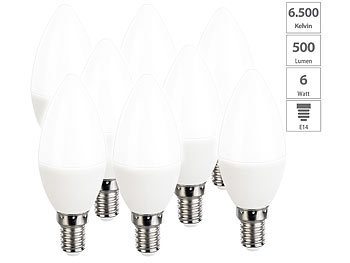 Glühlampen E 14: Luminea 8er-Set LED-Kerzen, tageslichtweiß, 500 Lumen, E14, 6 Watt, 6500 K