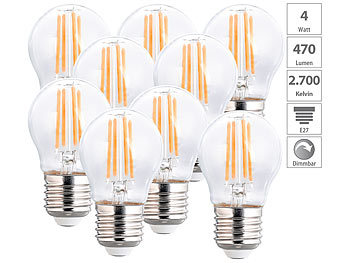 Sparlampe: Luminea 9er-Set LED-Filament-Lampen, G45, E27, 470 lm, 4 W, 2700 K, dimmbar