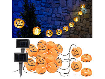 Lunartec 2er-Set Solar-Lichterketten mit 10 LED-Lampions, Halloween-Kürbis-Look