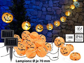 Garten-Lichterkette LED: Lunartec 2er-Set Solar-Lichterketten mit 10 LED-Lampions, Halloween-Kürbis-Look